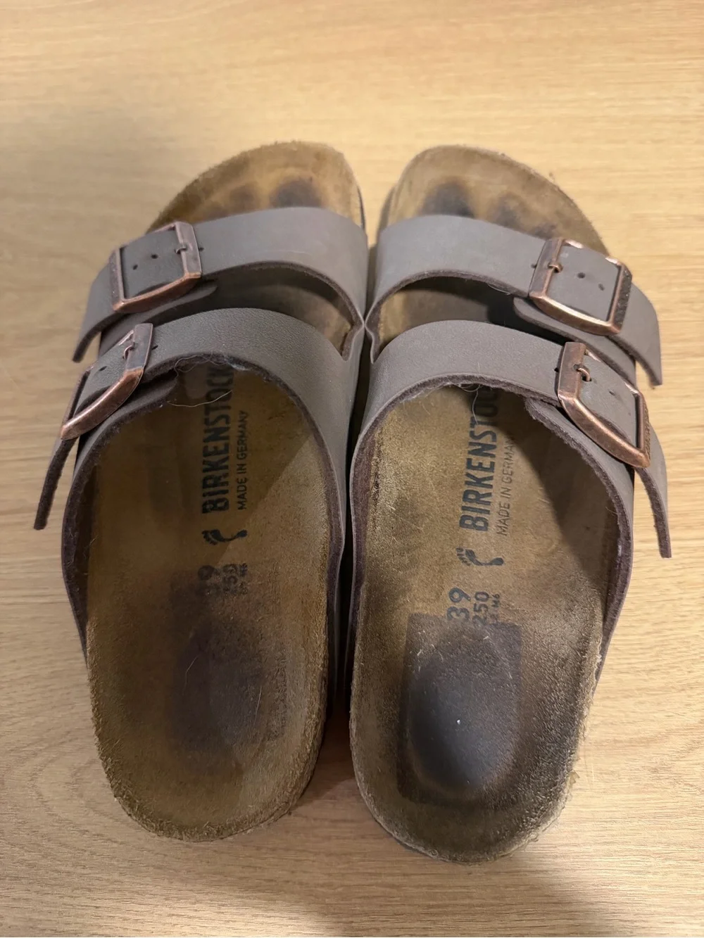 Birkenstock Arizona Double Strap Sandals in Brown Taupe with Copper Buckles